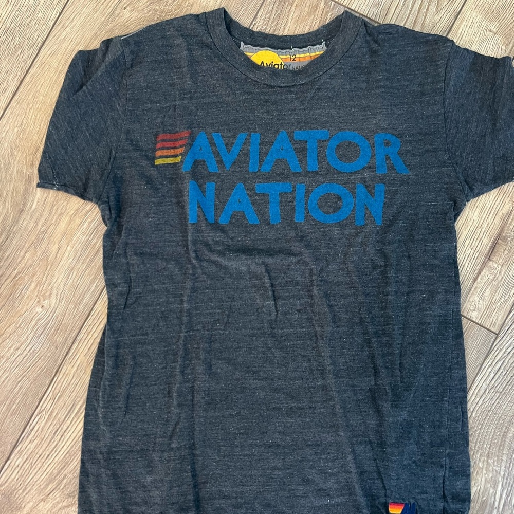 Aviator Nation Gray and Blue Short Sleeve Tee